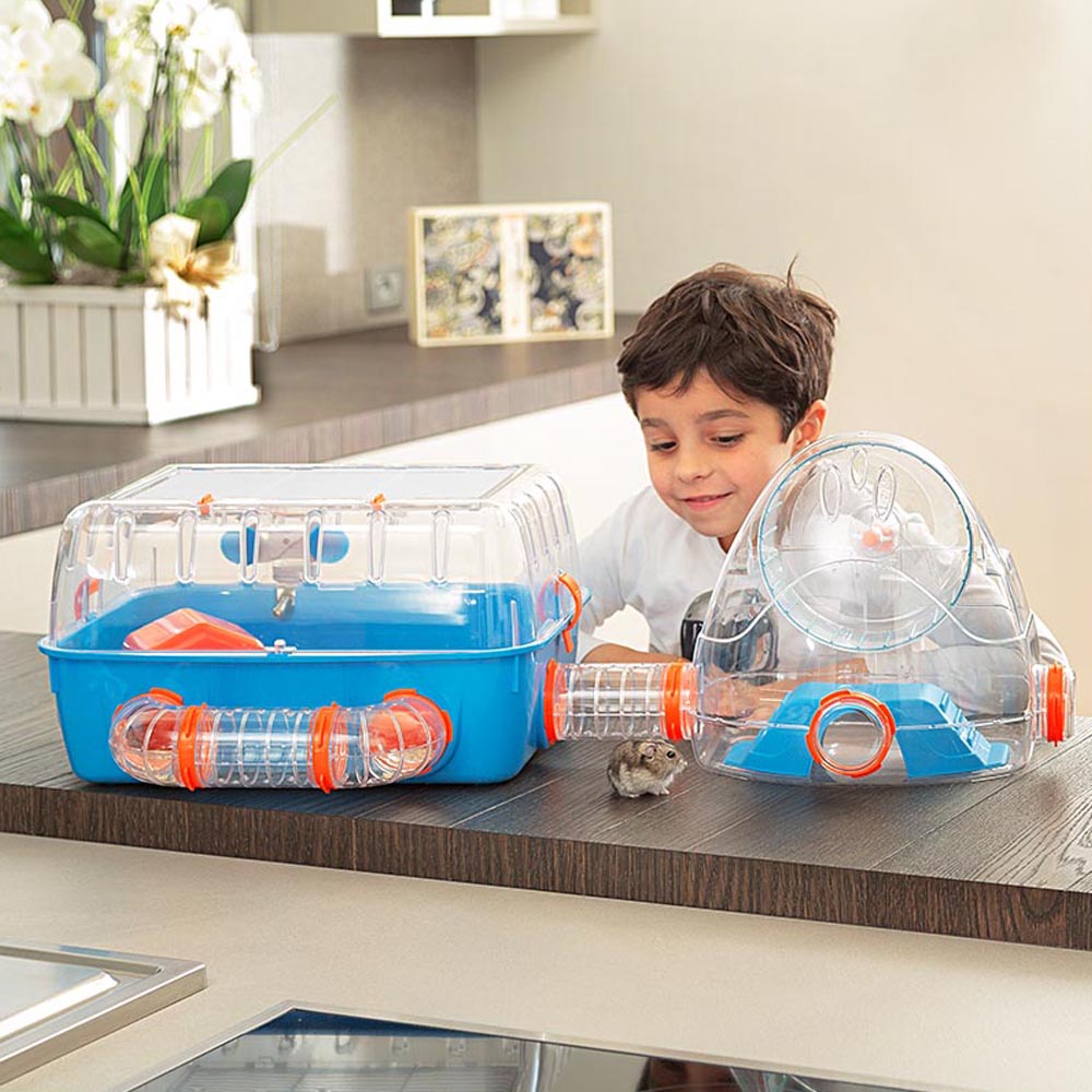 Ferplast cage pour hamsters combi 2, habitat pour petits rongeurs, plastique robuste, toit avec grille qui s'ouvre, tunnel et