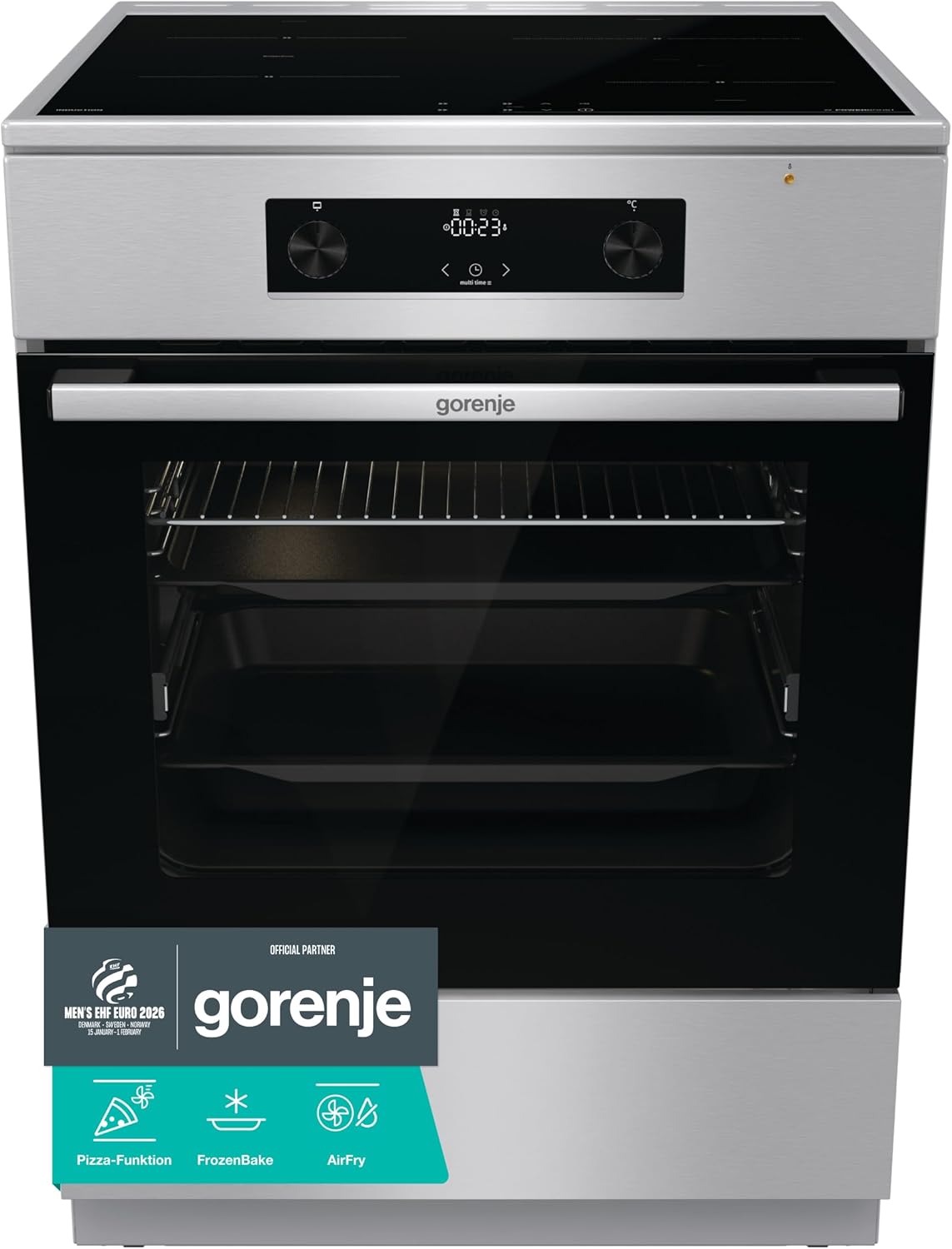 Gorenje GEIT6C60XPG Elektro Standherd mit Induktionskochfeld / 60 cm / 71 Liter/AirFry/Kindersicherung/GentleClose/AquaClean/BridgeZone/PowerBoost/edelstahl
