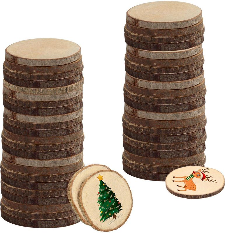Houten Schijven - 50 Stuks - 6-7 cm Diameter - Natuurlijke Hout - Voor Kunst en Decoratie