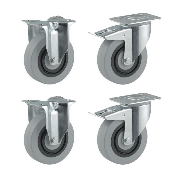 Tente Conjunto de Rodas em Poliamida, Cinzento, 2 Rodas Orientáveis Bloqueio Duplo, 2 Rodas Fixas, Ø X Largura da Roda 100 X 36 mm - M1024304-969164