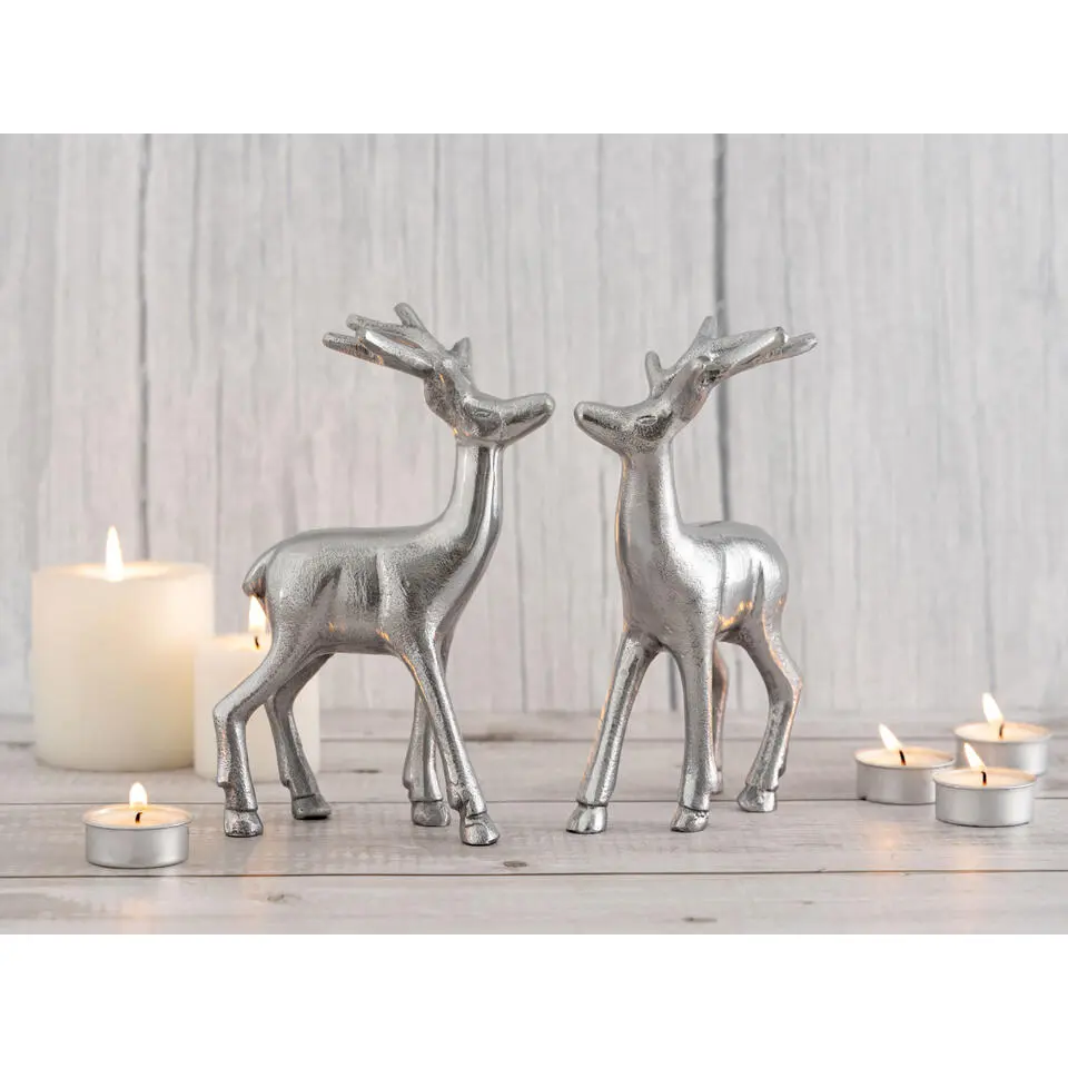 Parya Home - Deco figuur hert set van 2 tafeldecoratie metaal zilver