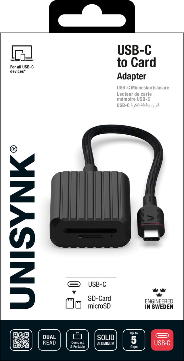 Unysink USB-C til hukommelseskort-adapter 10381 (sort)