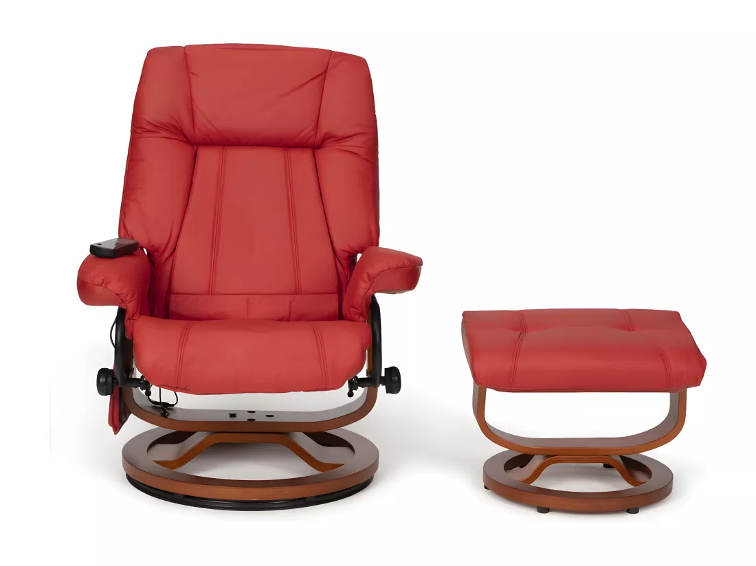 Fauteuil vibrant avec repose-pieds inclinable 2510 avec structure en bois et revêtement en simili-cuir rouge