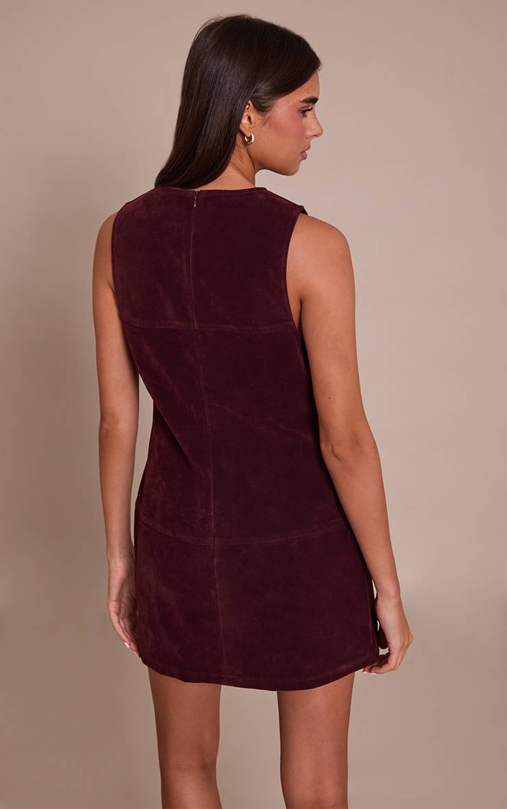 Rouge Bordeaux Robe Droite Sans Manches En Faux Suède Structuré Avec Détails De Coutures