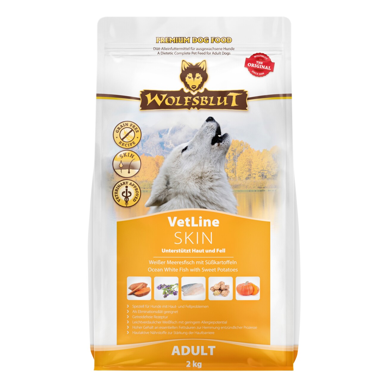 WOLFSBLUT Adult VetLine Skin, Weißer Meeresfisch 2 kg