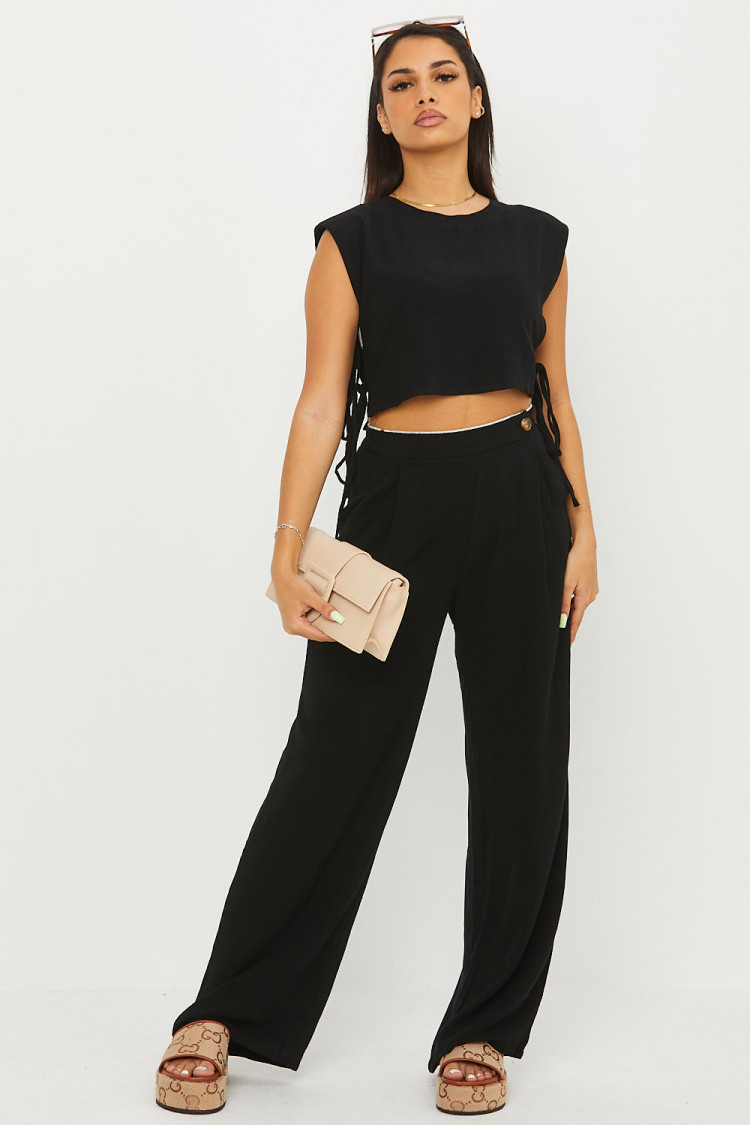 Pantalon en lin taille haute noir