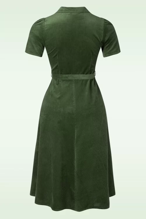 Very Cherry Midi Revers jurk in corduroy groen