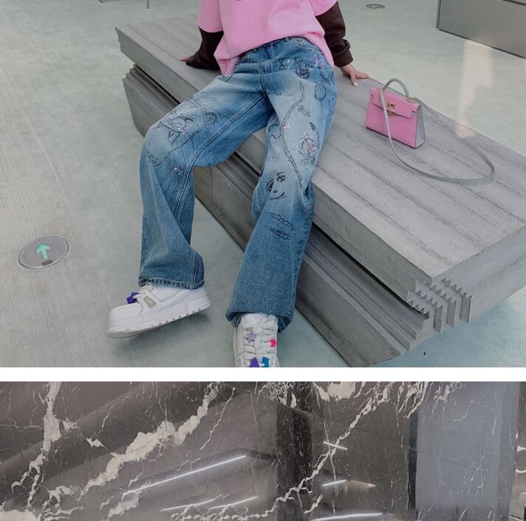 Vhancy - High Waist Jeans met patroonprint en wijde pijpen