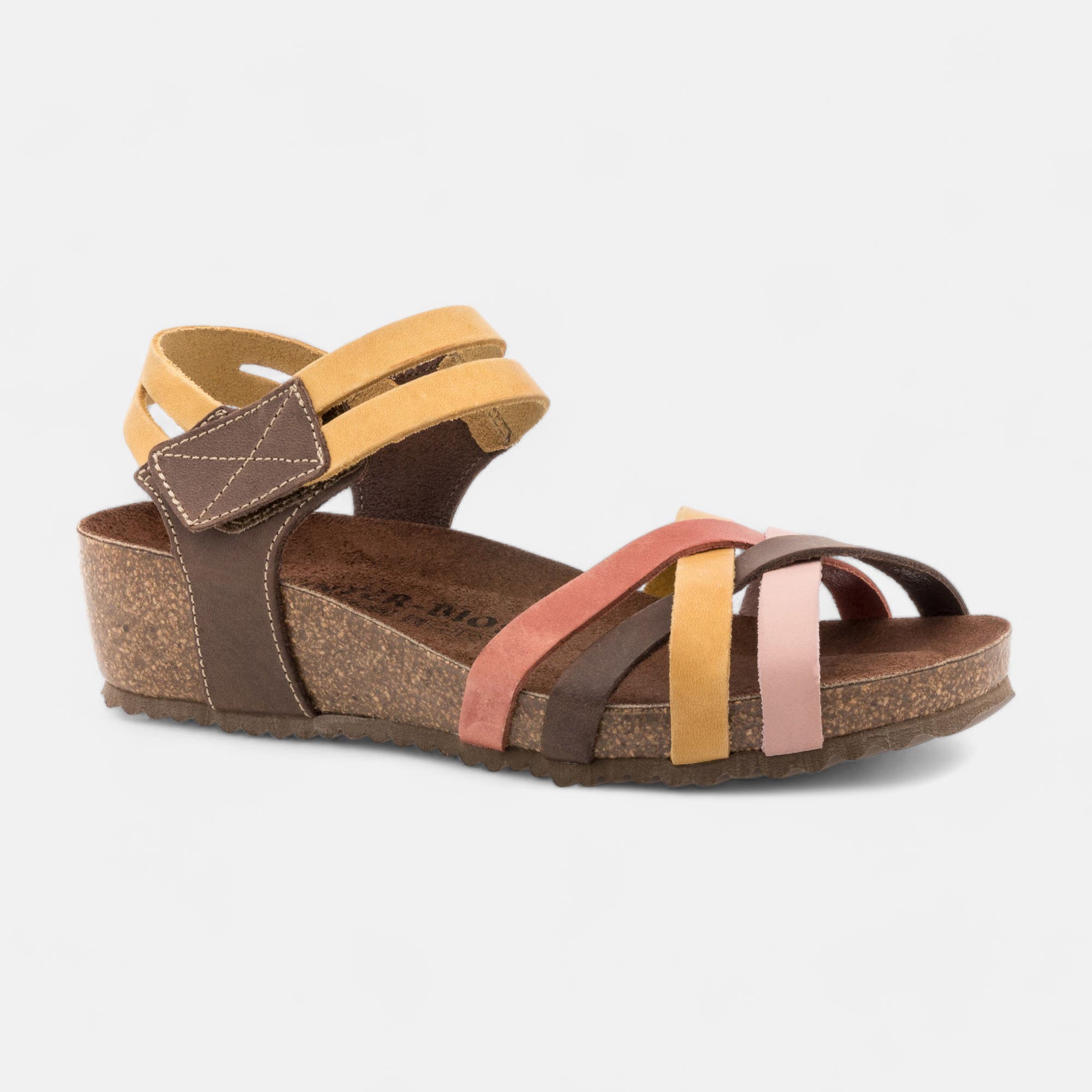 Mules semelle liège Femme en cuir jaune