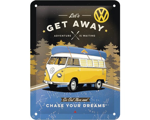 Blikken bord VW Bulli Get Away 15x20 cm