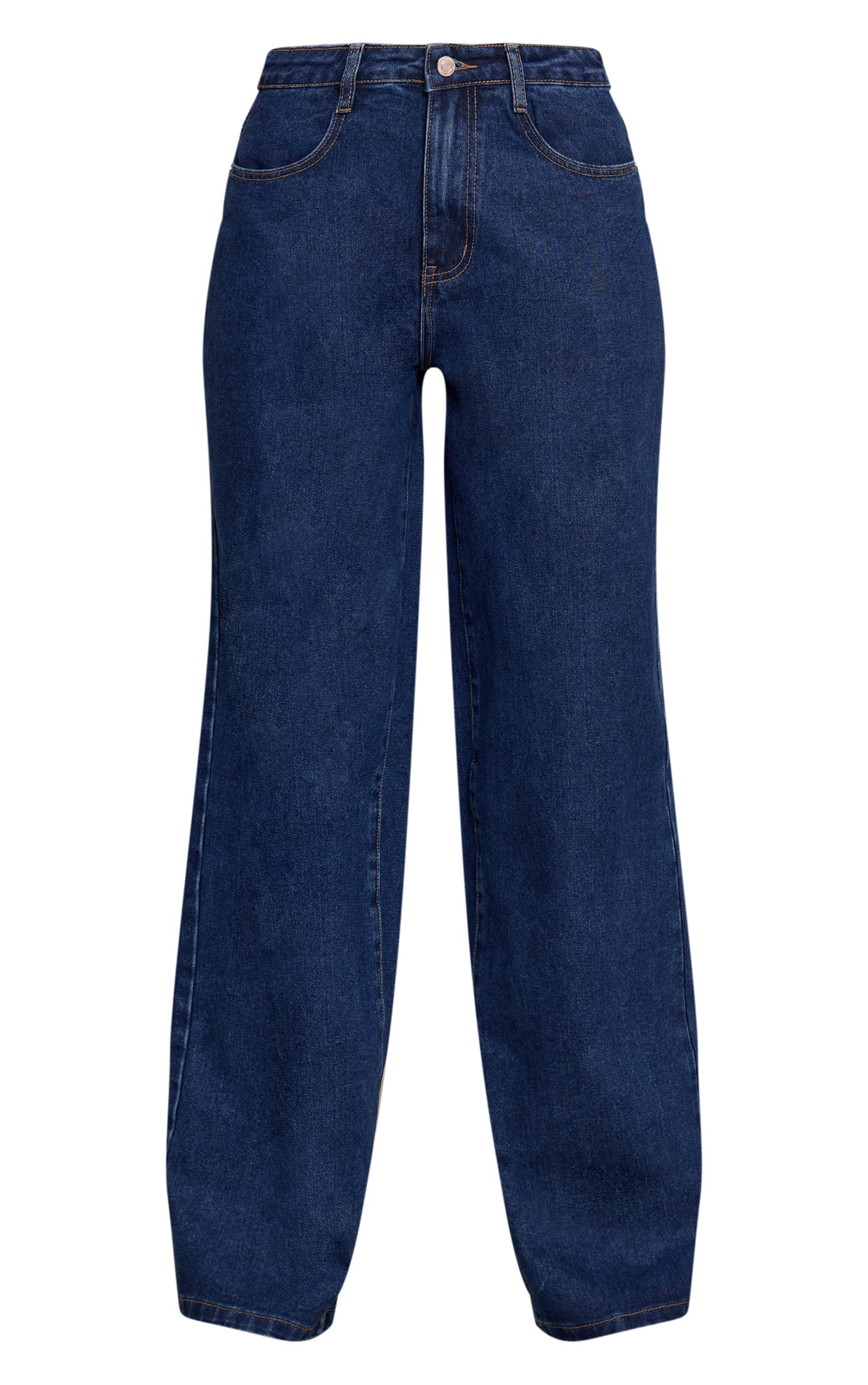 Bleu Indigo Foncé Jean Taille Haute Jambes Larges Tall