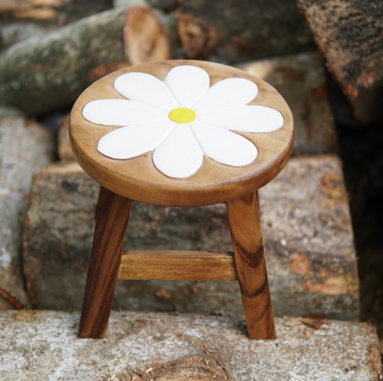 Hocker 'Blume', natur, weiß, Ø 25 cm, H 25 cm von fischer's lagerhaus