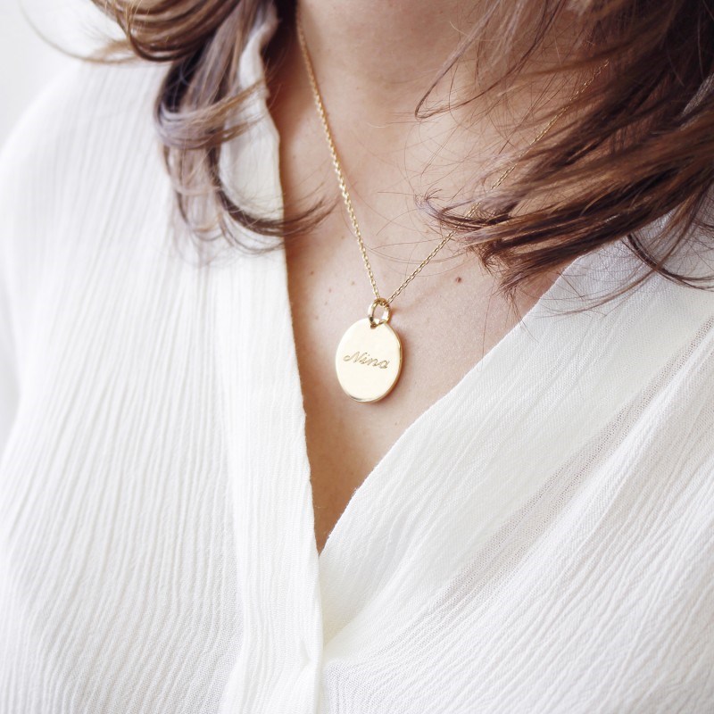 Collier Gravé BE HAPPY - Médaille plaqué or femme