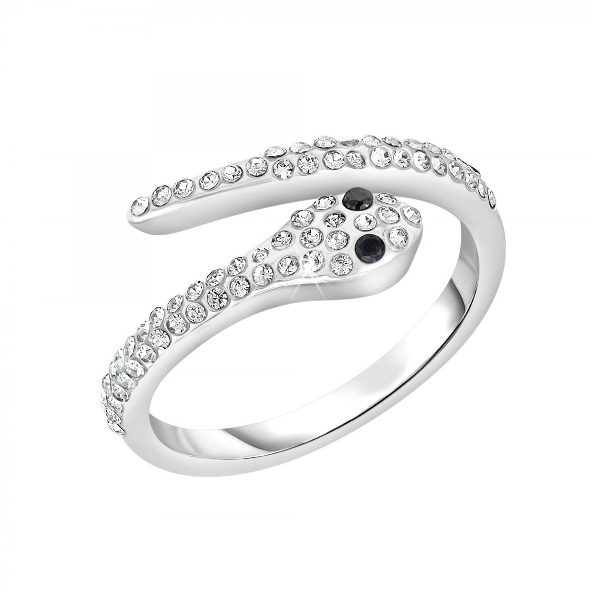 Bague serpent ajustable SC Crystal ornée de deux véritables diamants noirs