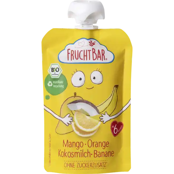 FruchtBar Bio-Fruchtpüree Mango, Orange, Kokosnuss, Banane 100g, Zutaten aus ökologischer Landwirtsc