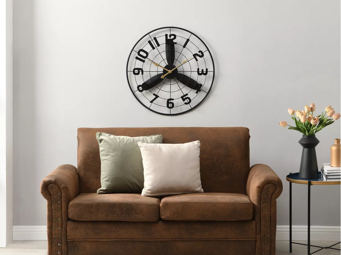 Horloge murale vintage en métal - D. 50 cm - Noir - VIONA