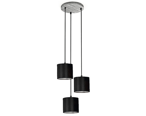 Hanglamp, 3-lichts, HxØ 120x21 cm, zilver/zwart, stoffen kap zwart aan de buitenkant, zilver aan de binnenkant