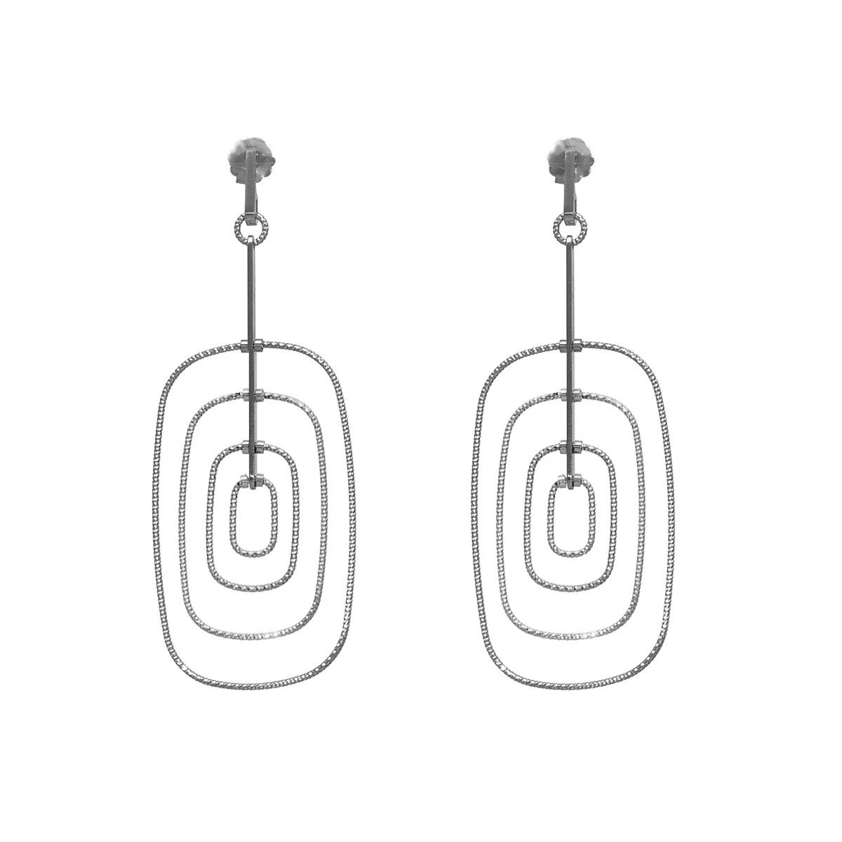 Boucles D'oreilles Forme Ovale Psyché En Argent Rhodié