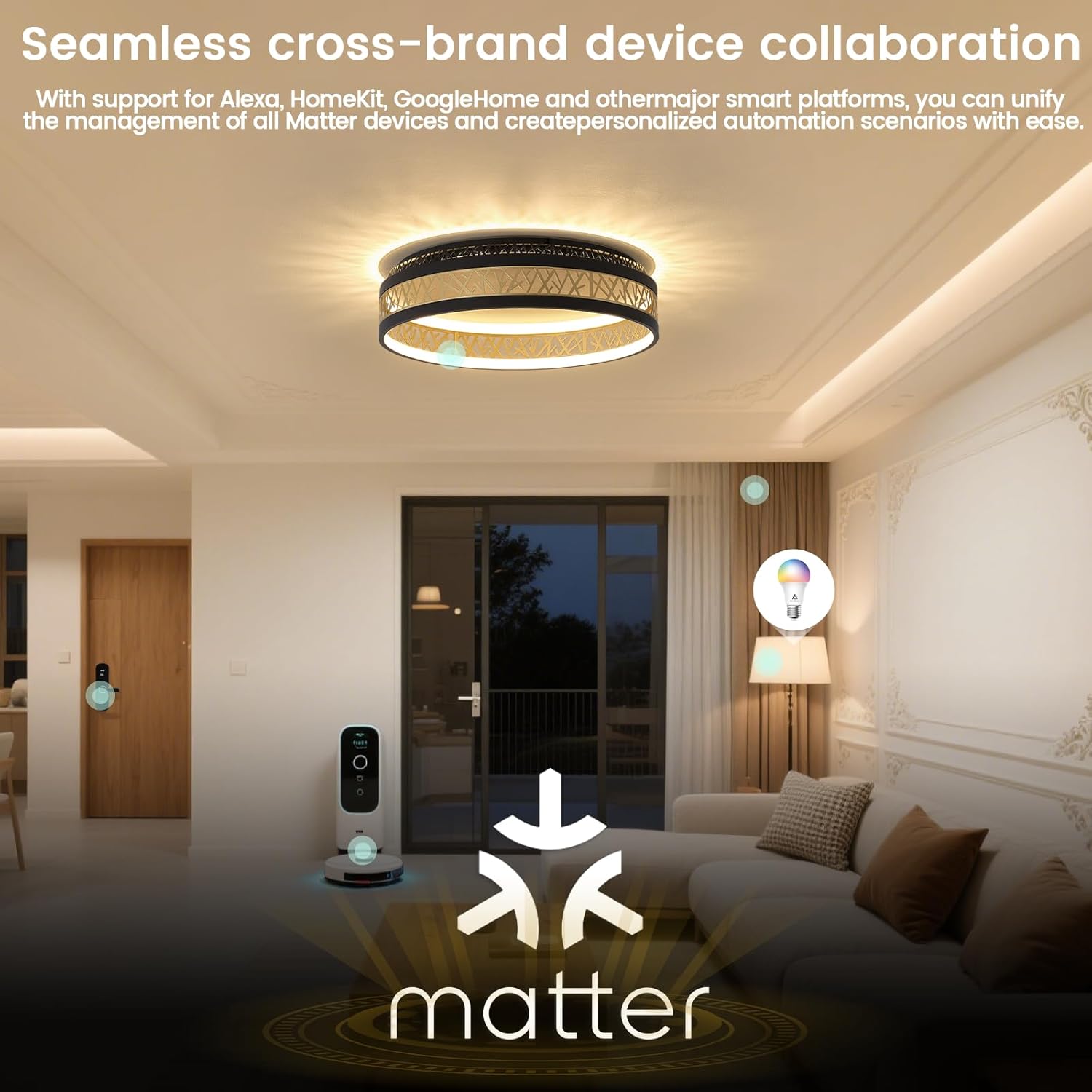 LED Deckenleuchte Mit Fernbedienung, Dimmbar Schlafzimmer Lampe with Matter Kompatibel Mit HomeKit, Alexa,  and IFTTT, Rund Schwarz Gold Aushöhlen Design Wohnzimmer Ø50×H12CM