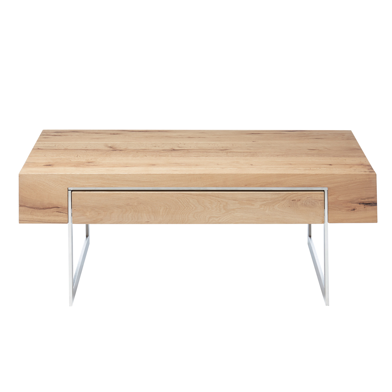 Couchtisch - Eiche natur-Edelstahl - Massivholz - mit Schublade
