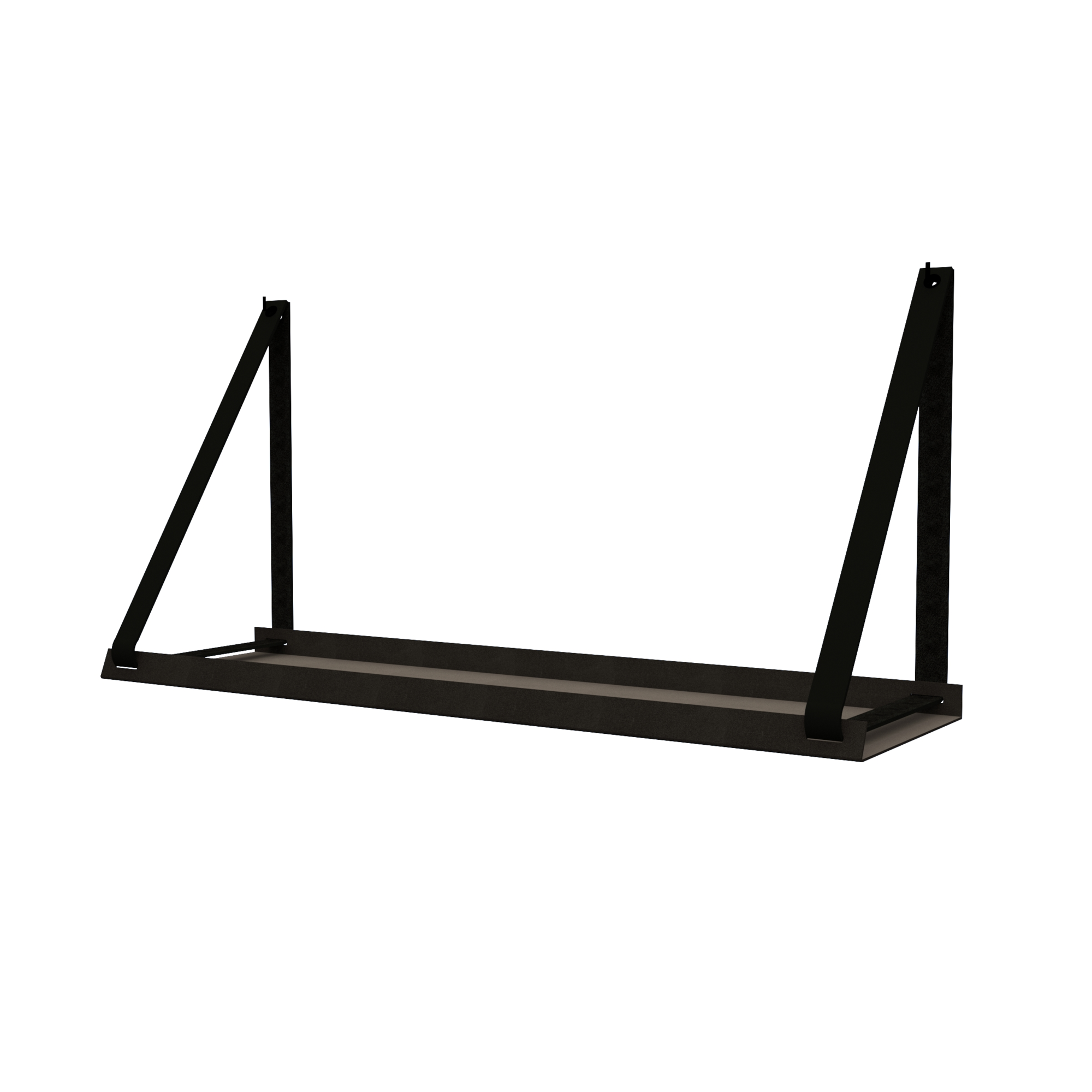 Stalen wandplank 98x20cm - incl. leren plankdragers Stalen wandplank met leren plankdragers - Zwart
