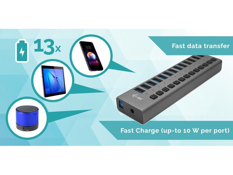 i-tec USB 3.0 Charging HUB 13 Port 13-Port USB-A Lade-HUB mit 60 Watt-Poweradapter