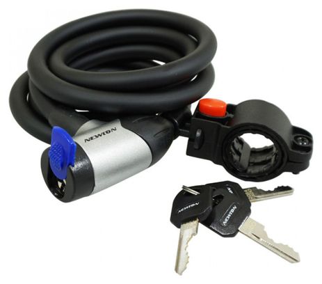 ANTIVOL VELO SPIRAL A CLE NEWTON DIAM 12mm L 1 80M AVEC CACHE SERRURE (AVEC SUPPORT)