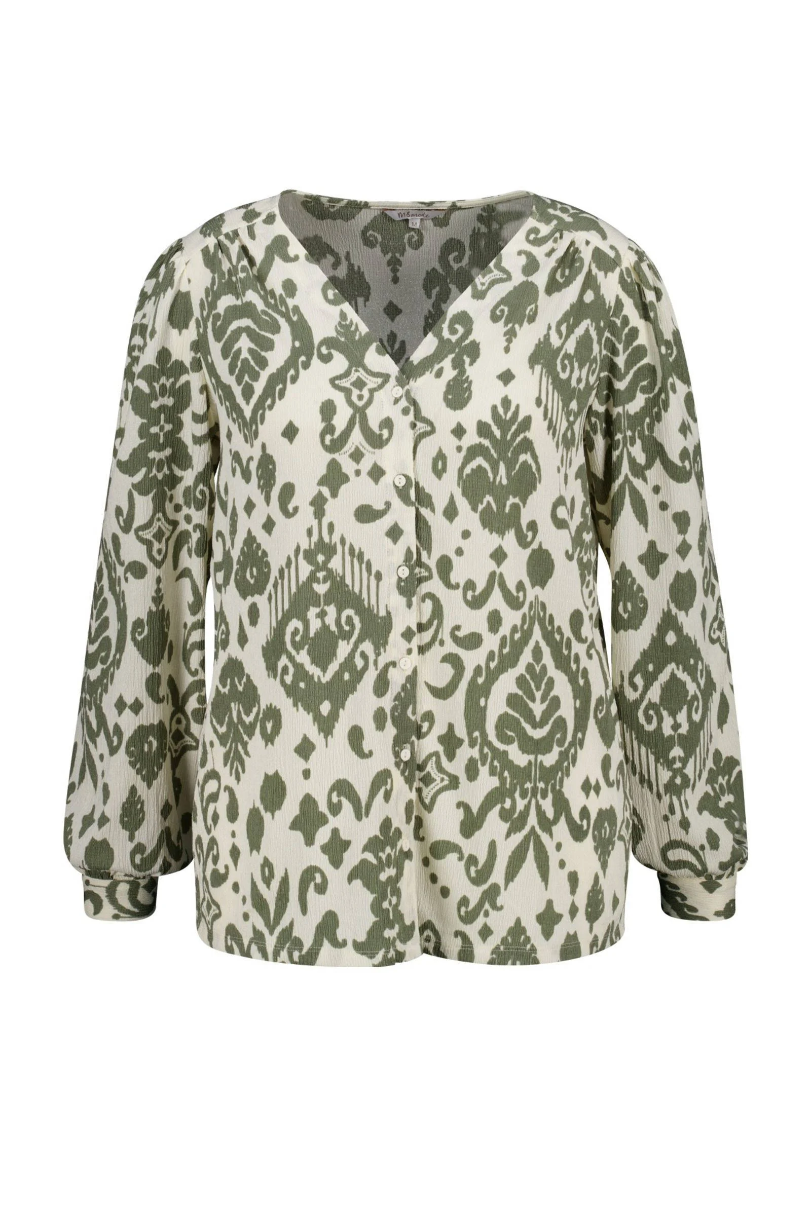 MS Mode blouse met all over print olijfgroen/wit