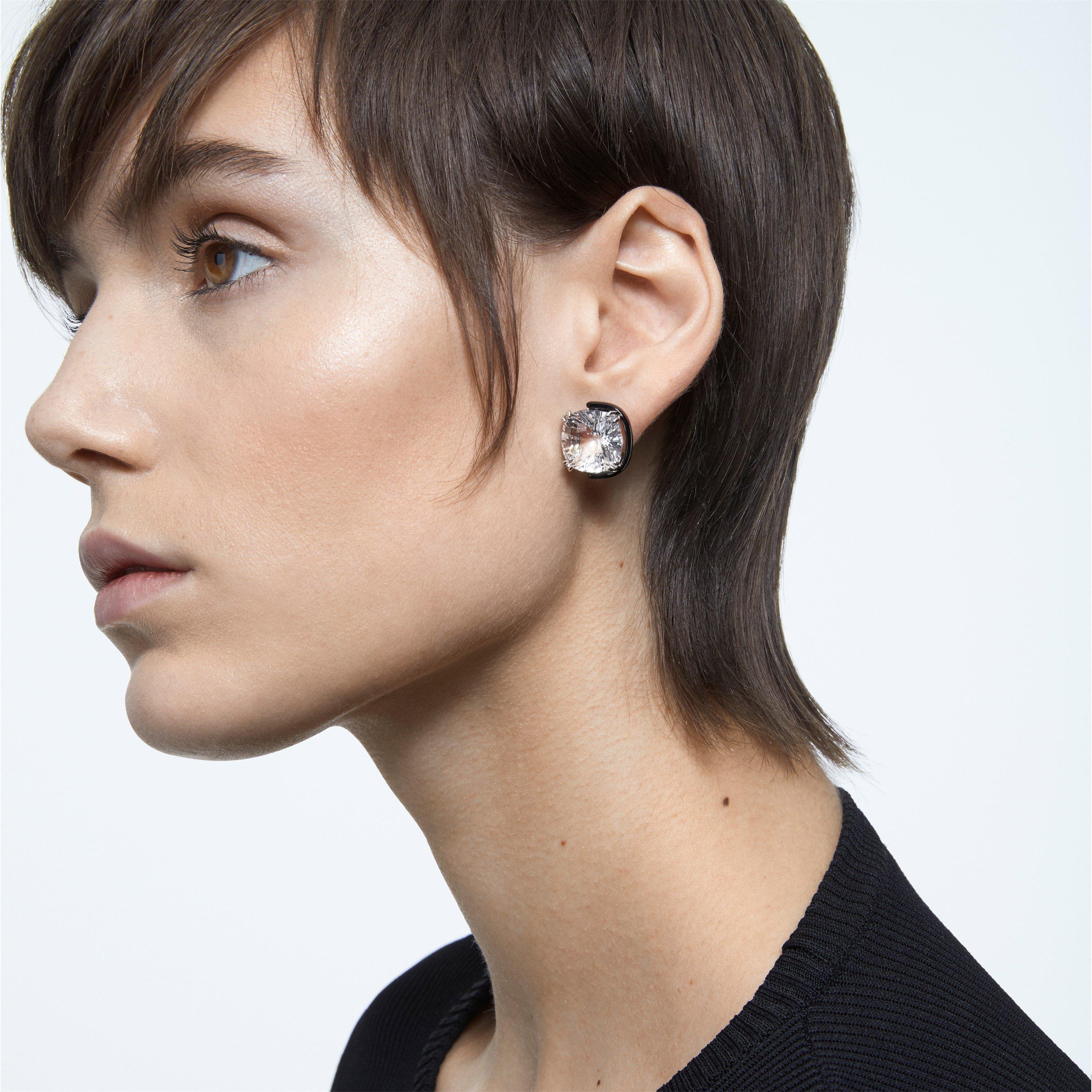 Swarovski Harmonia stud earrings, Cushion cut, White, Mixed metal finish
