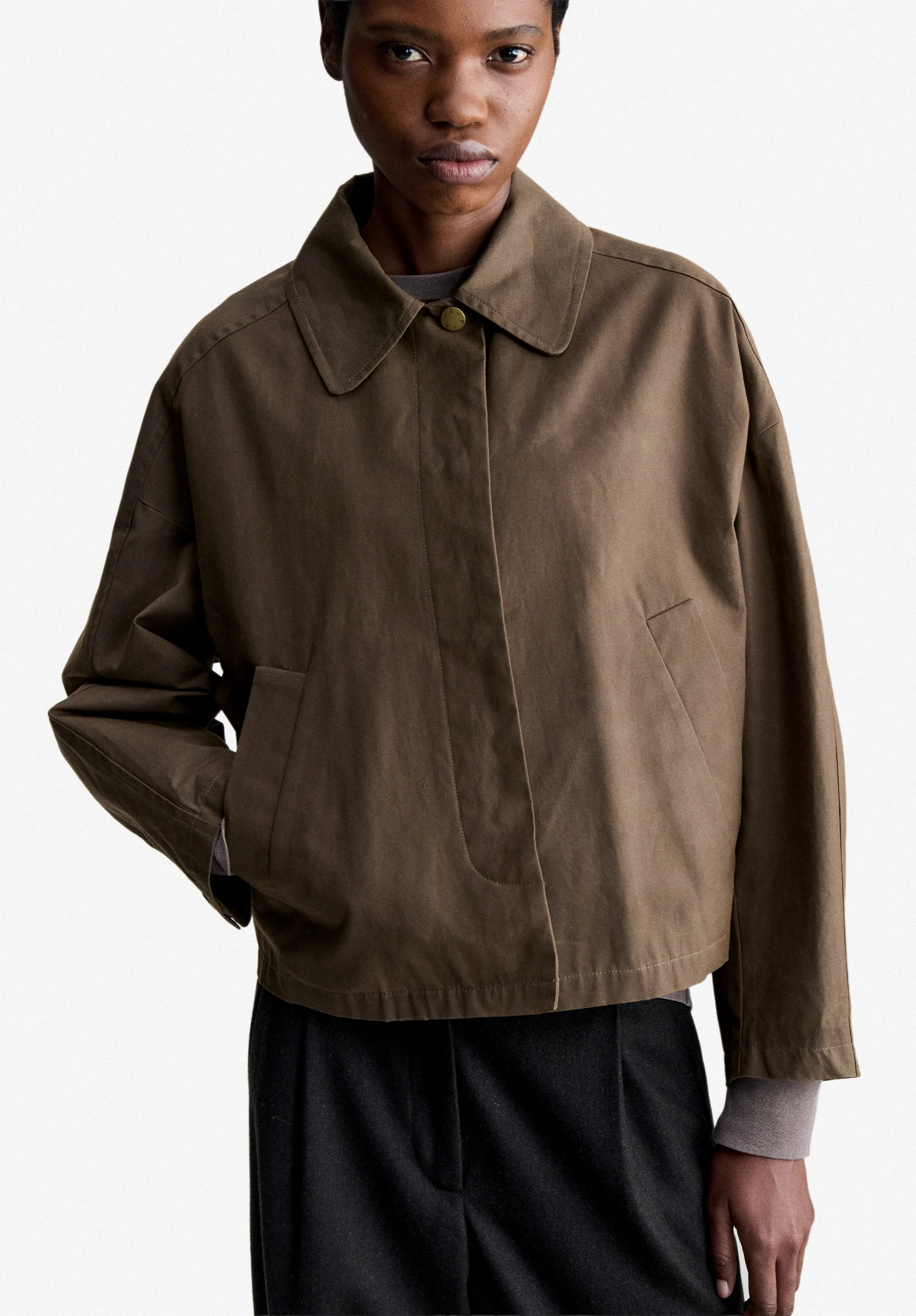 Veste de pluie kaki en coton ciré - Kaki