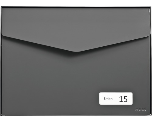 MEFA brievenbus, gepoedercoat staal, BxHxD 430x312x178 mm, Letter 113, Basaltgrijs RAL 7012, zijdemat, met naamplaatje en klep