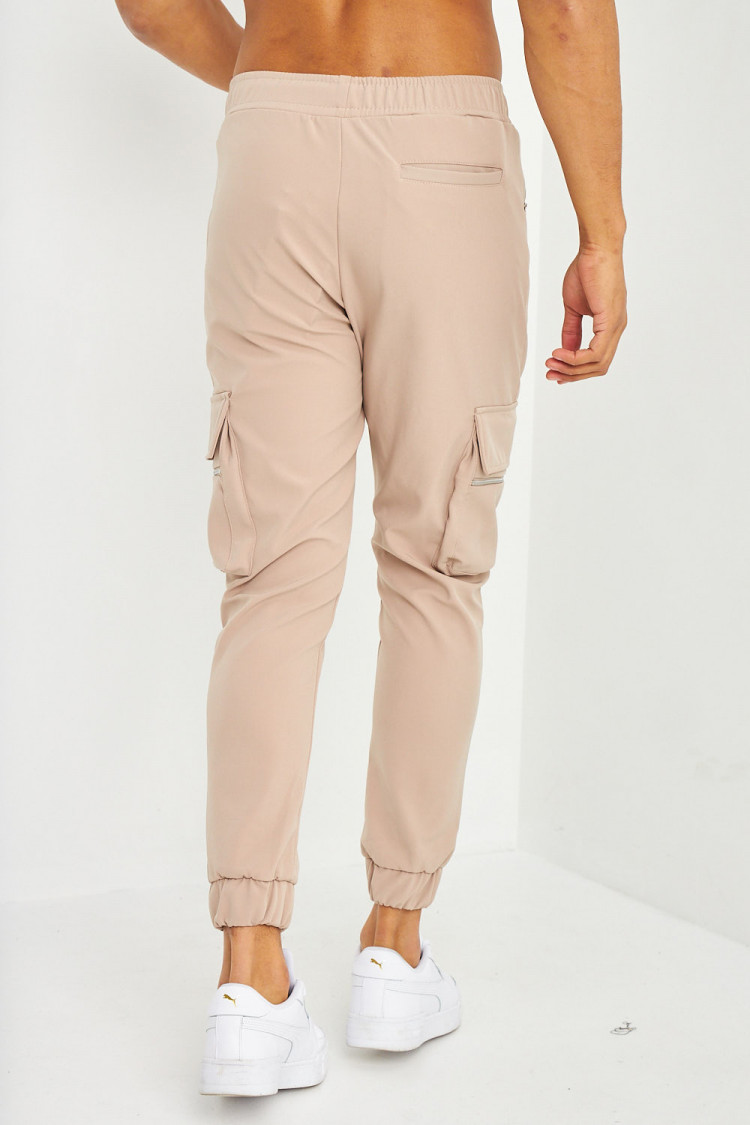 Jogging beige à poches cargo zippées