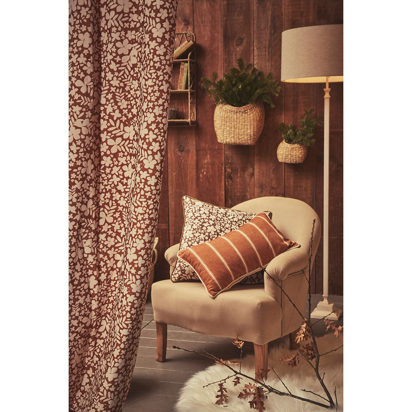 Comptoir de Famille Rideau en Velours Fleurise terracotta - 140x270 cm
