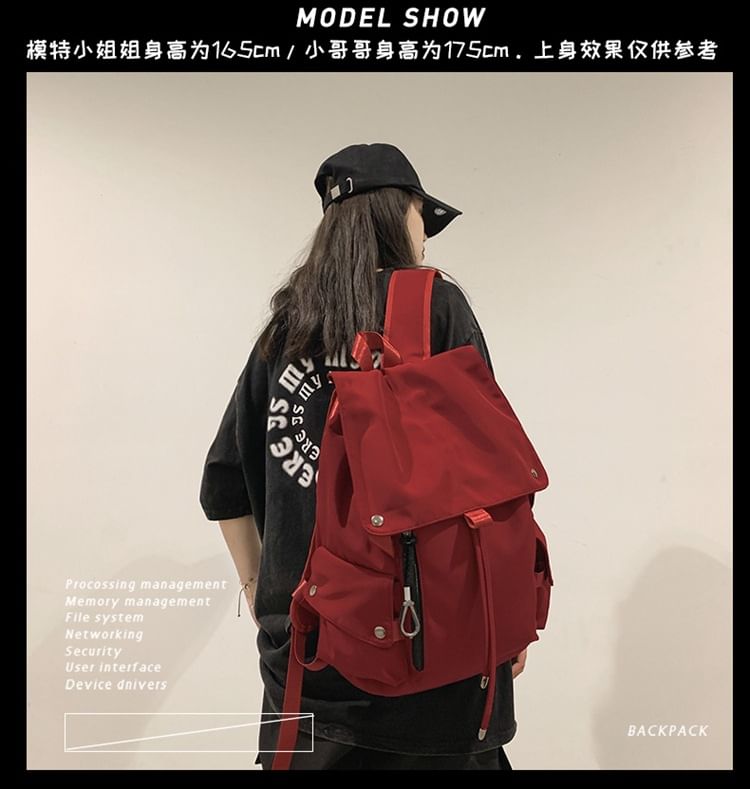 Hikuozy - Nylon rugzak met trekkoord en effen klep
