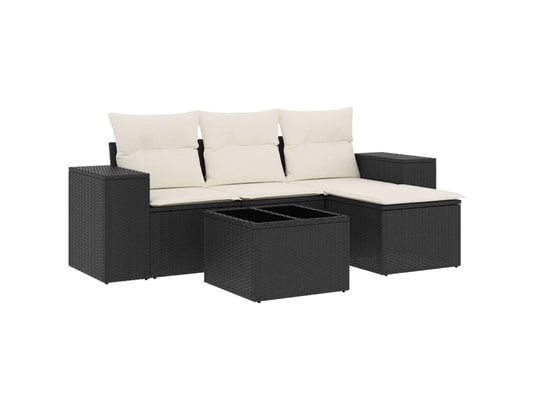 VIDAXL - Canapé Salon de jardin 5 pcs avec coussins noir résine tressée