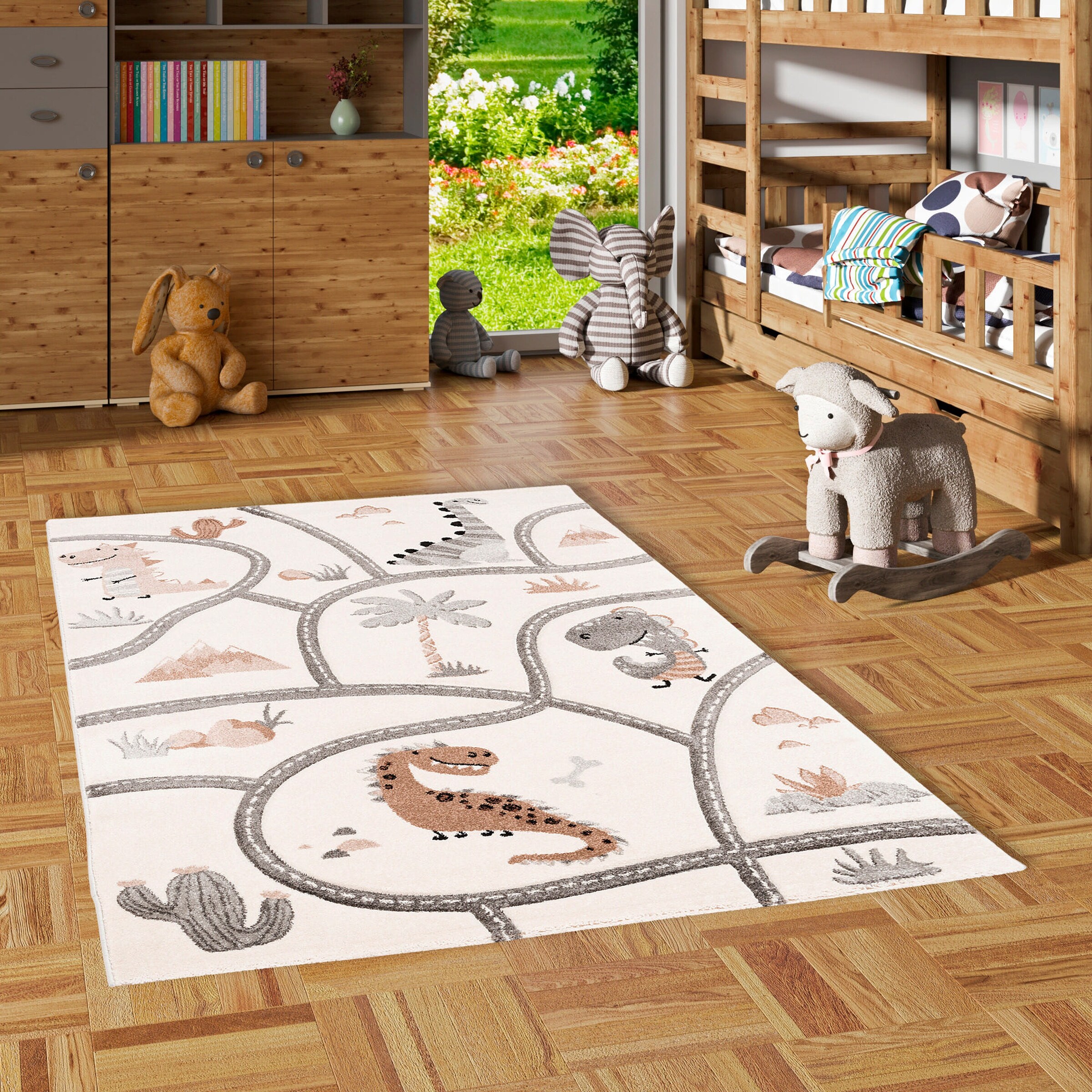 Pergamon Kinder Teppich Maui Kids Dino Straßenteppich Beige