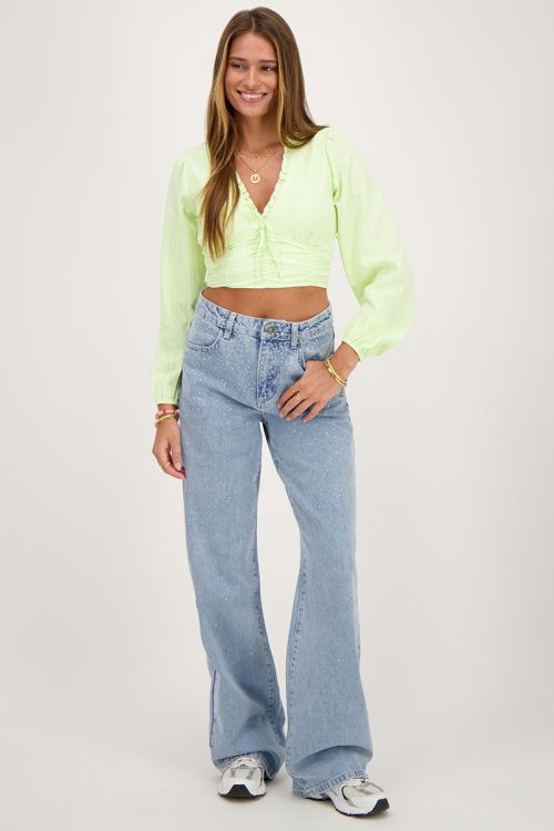 Groene crop top met ruffles en smock