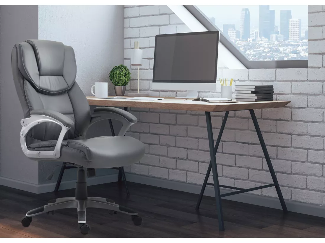 Chaise de bureau - Similicuir & Plastique - Gris - Texas V2