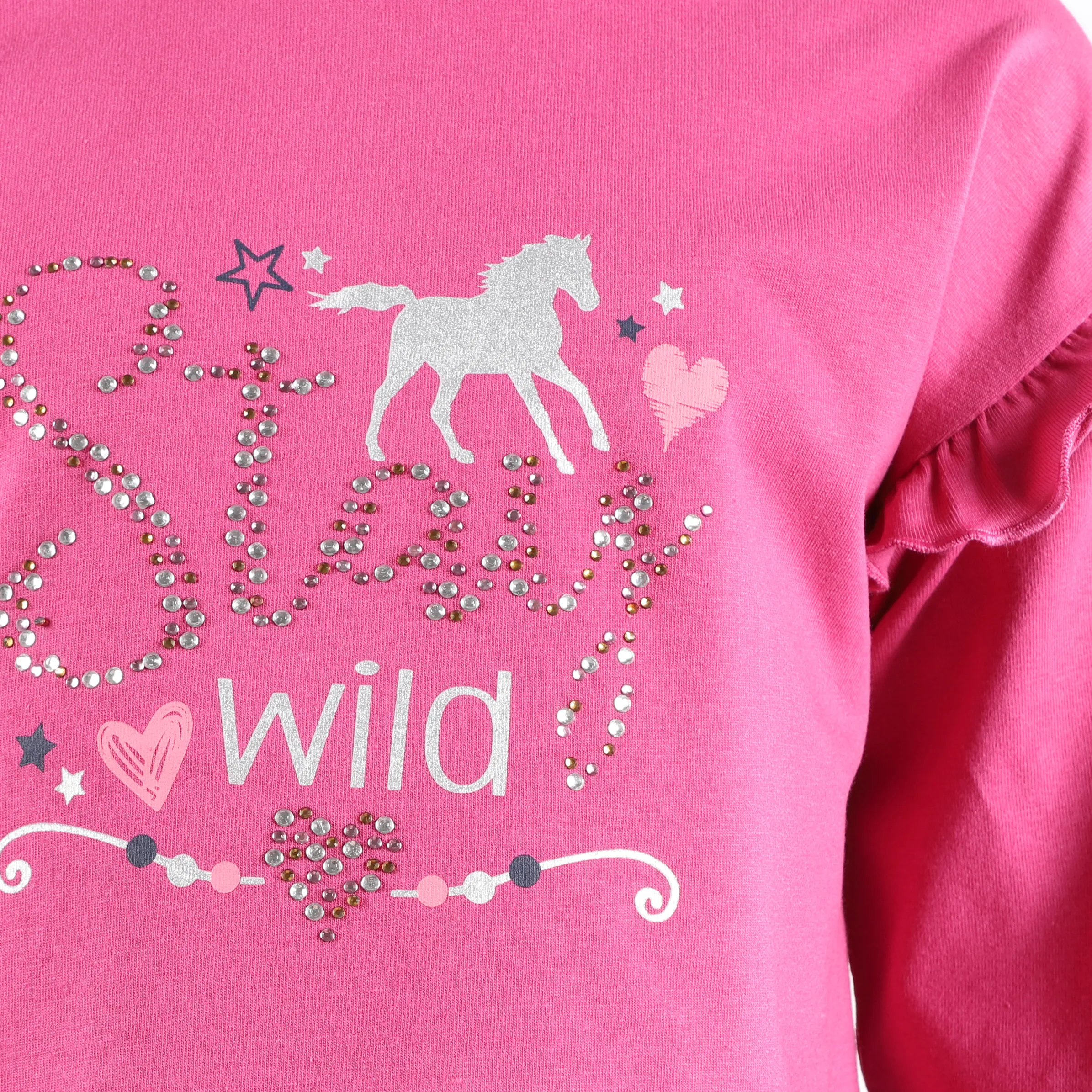 Mädchen Langarmshirt mit Print und Glitzersteinchen
