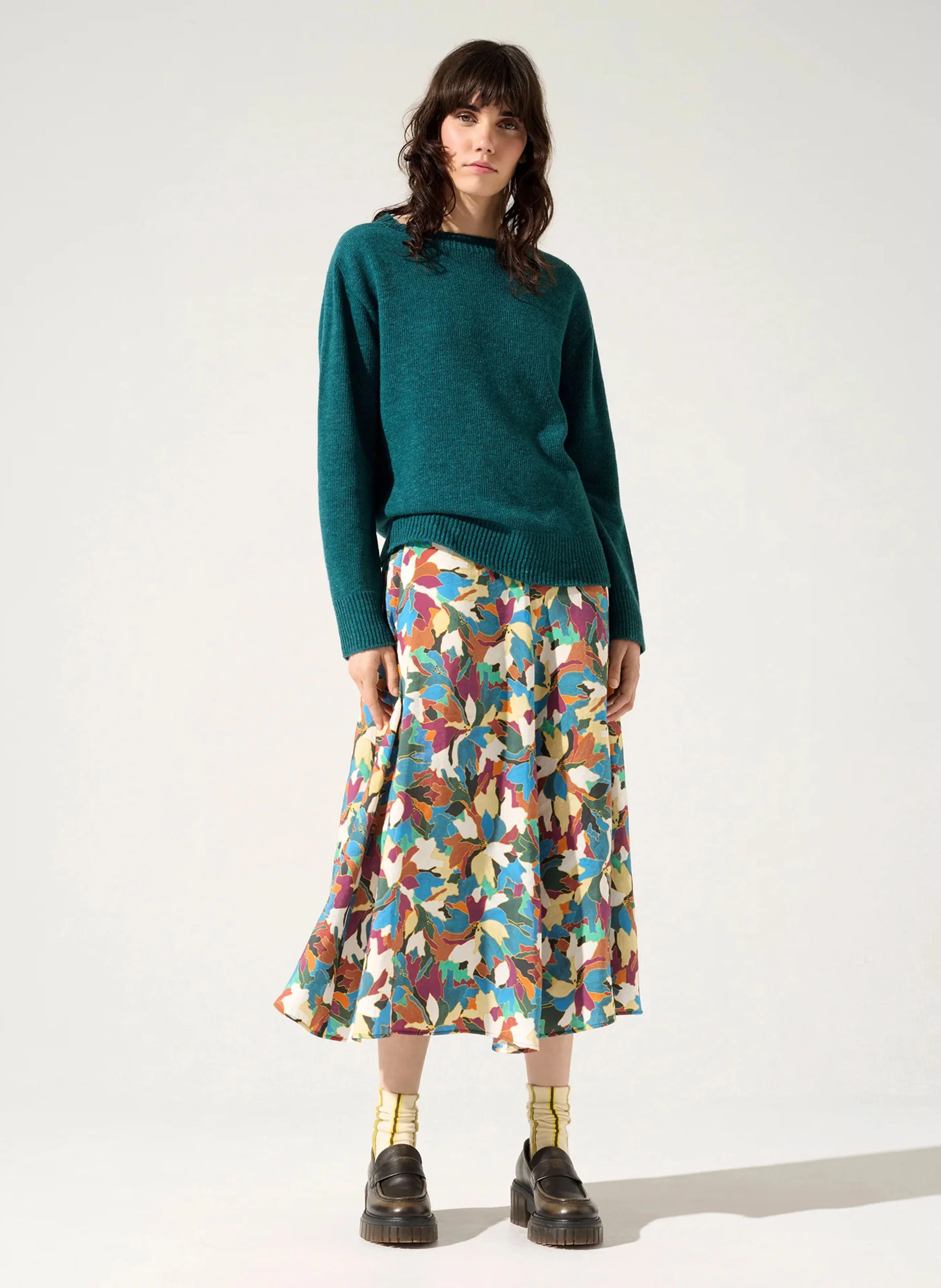 PERHAN - Pull droit col rond en laine mélangée | Bleu