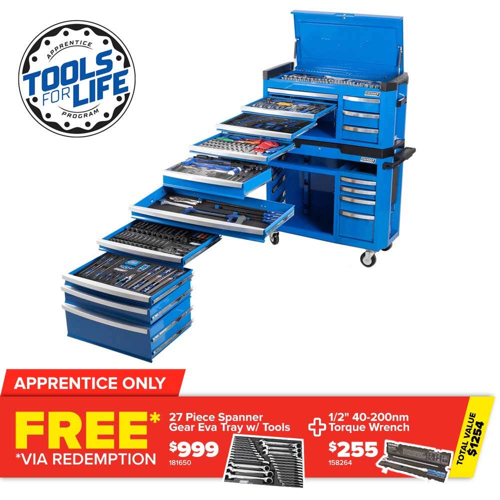 Kit de ferramentas KINCROME Contour TFL com 551 peças, 17 gavetas e carrinho - Azul P1810