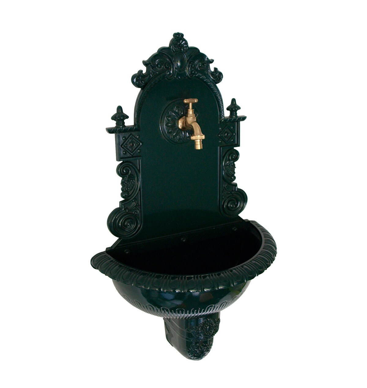 DEGAMO Wandbrunnen TIROL aus Aluguss mit Wasserhahn, dunkelgrün