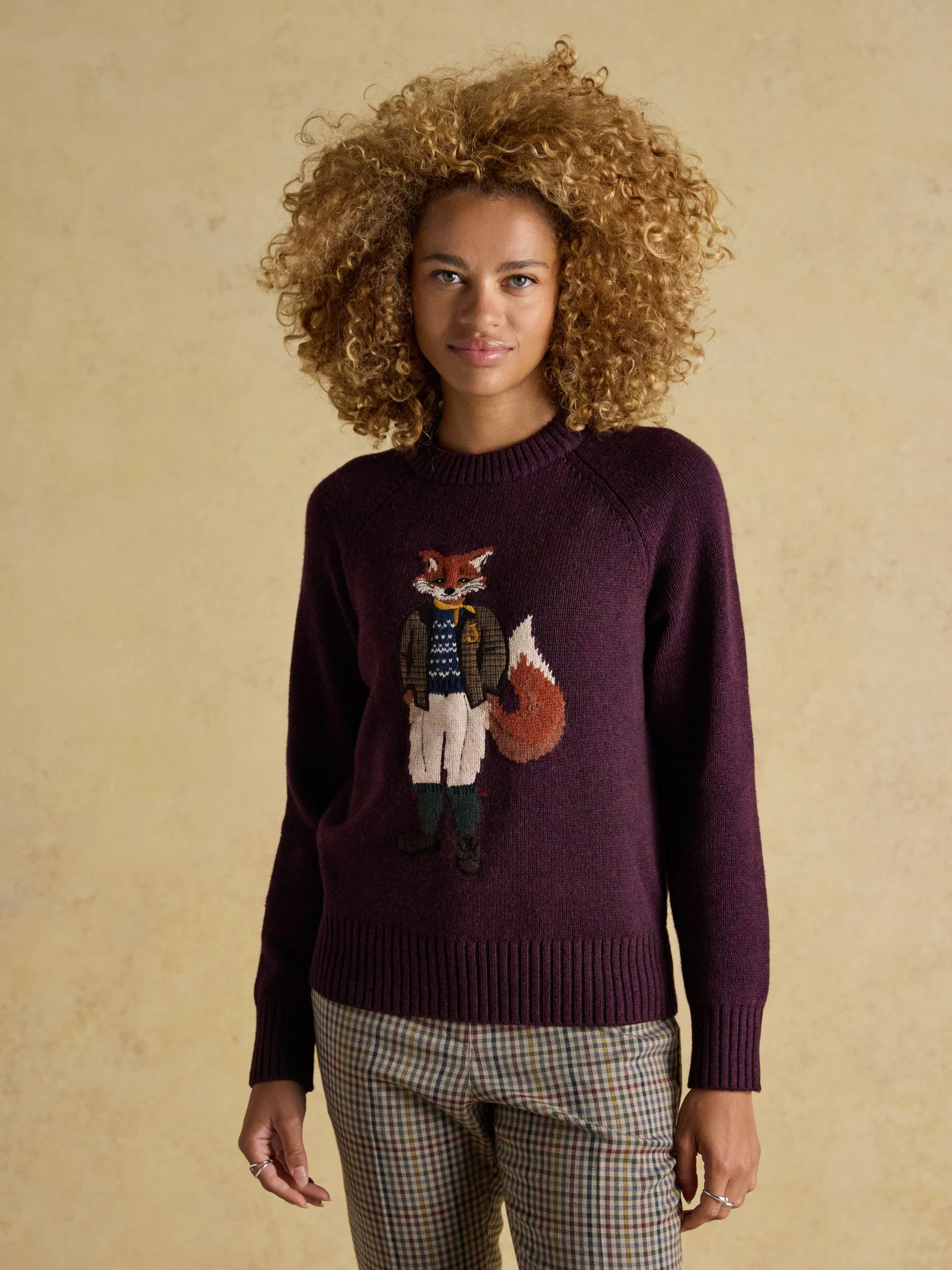 Burgundy Jonty Fox - Joules Intarsia Cotton-Rich Crew Neck Jumper