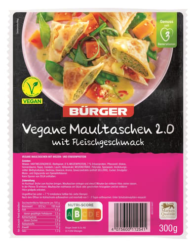 Bürger Maultaschen mit Fleischgeschmack VEGAN