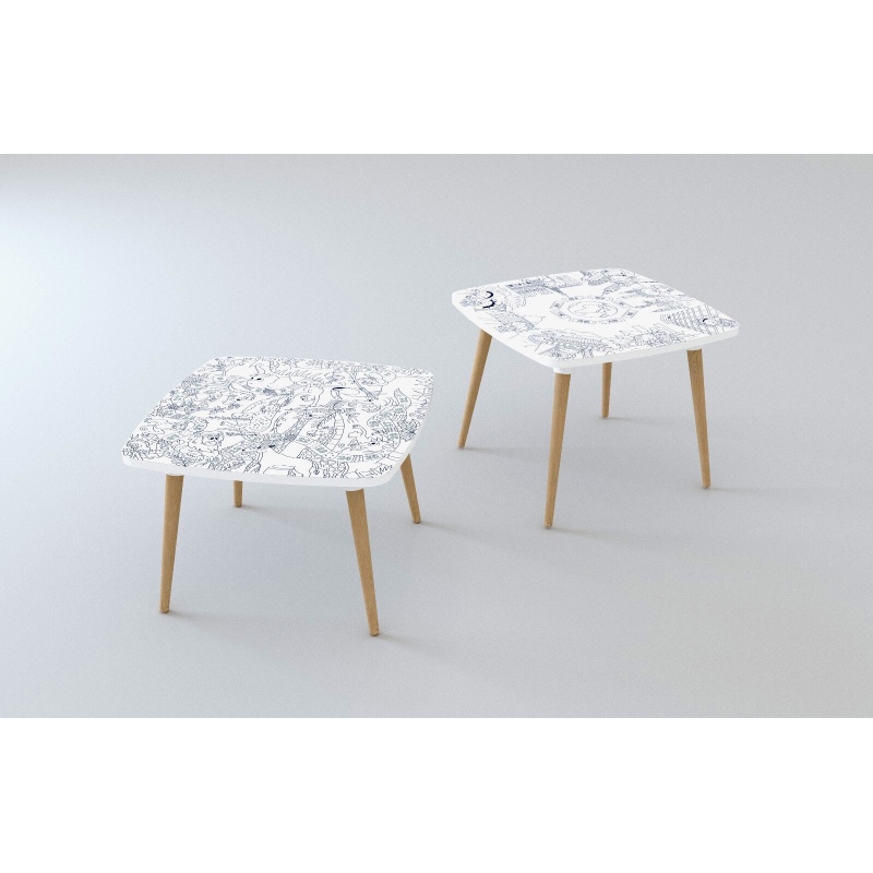 Table basse KIDS à colorier - Motif Athlètes - Lot de 2