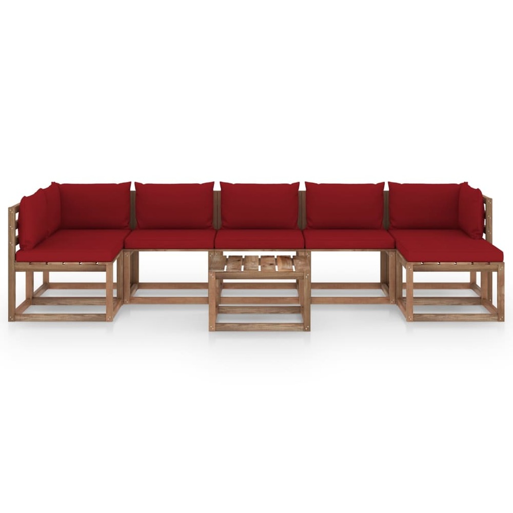 Salon de jardin meuble d'extérieur ensemble de mobilier 8 pièces avec coussins rouge bordeaux