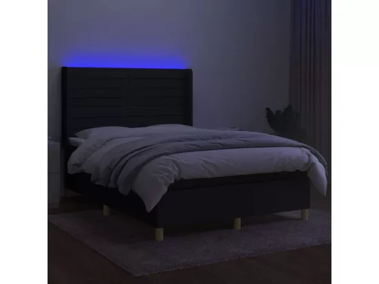 Sommier tapissier avec matelas et LED Noir 140x190 cm Tissu