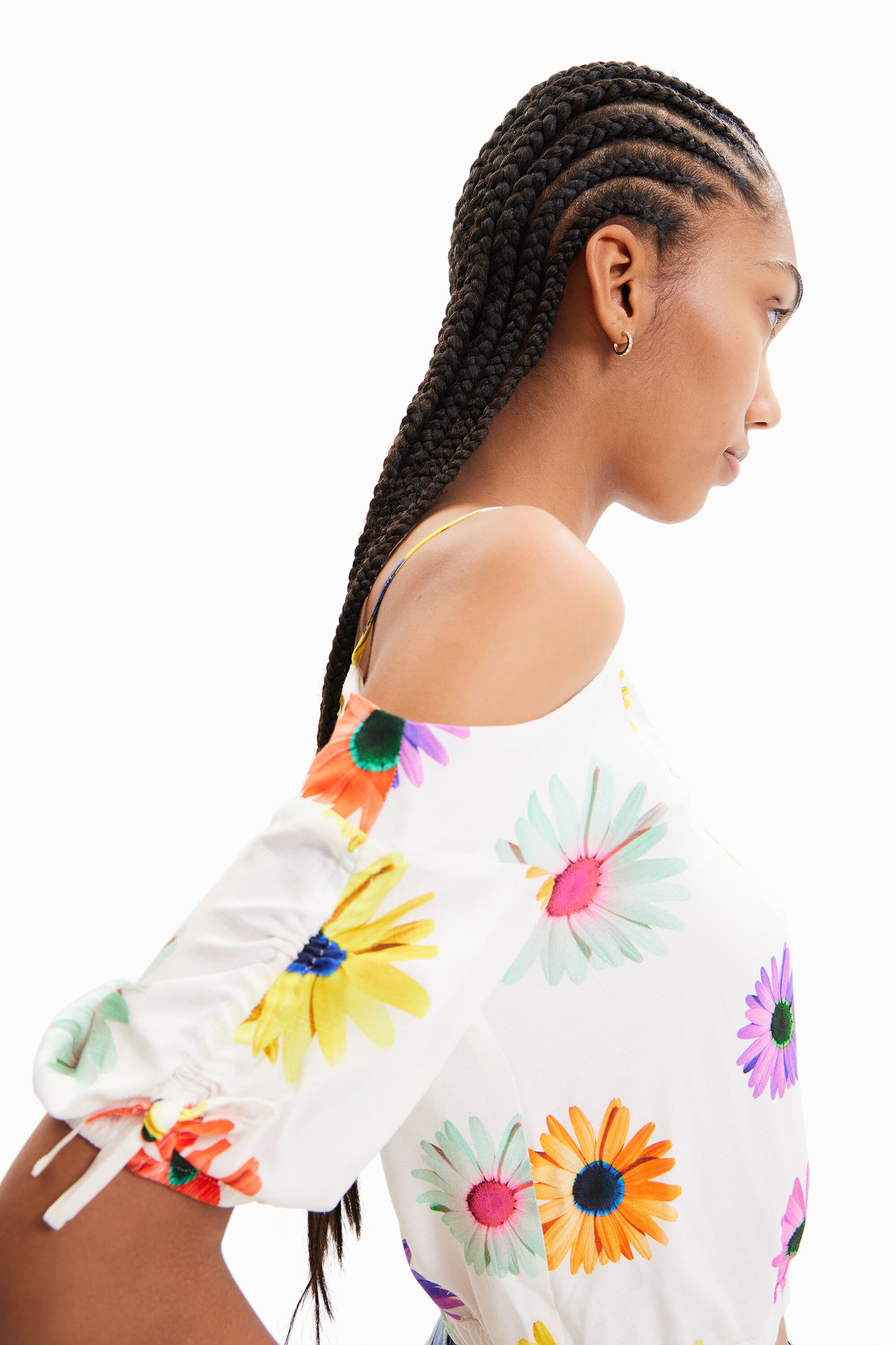 Blouse courte froncée fleurs