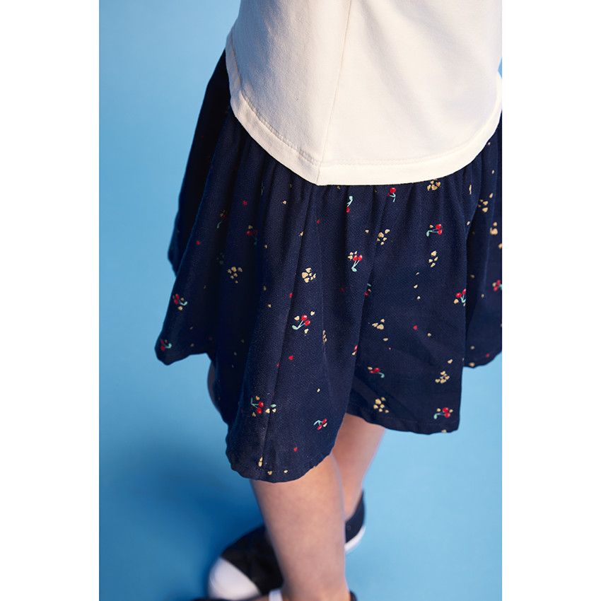 Robe bi-matière effet 2 en 1 motif cerises pour bébé fille - Ecru