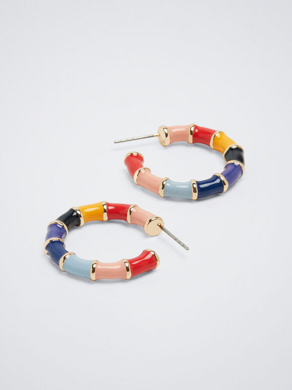 Brincos de argola com esmalte - Multicor